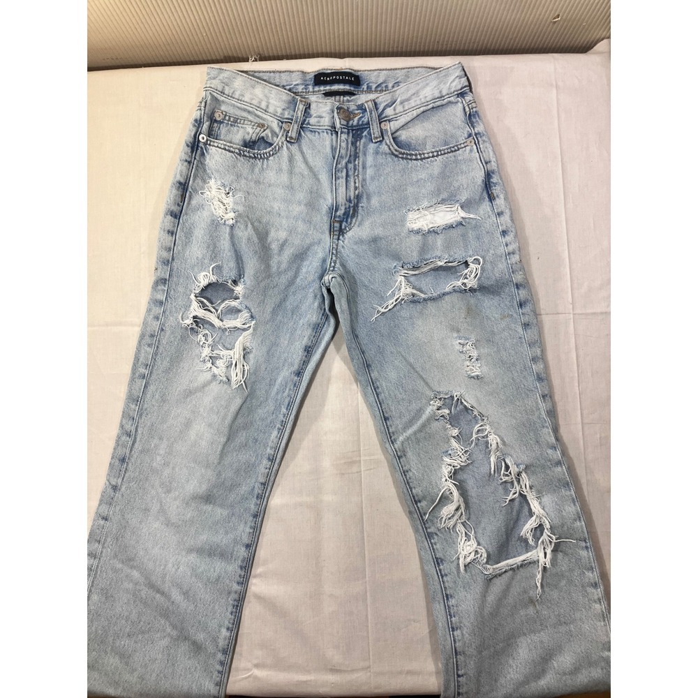 AEROPOSTALE Womens Boyfriend Flare Jeans Light Wash Distressed Size 2R